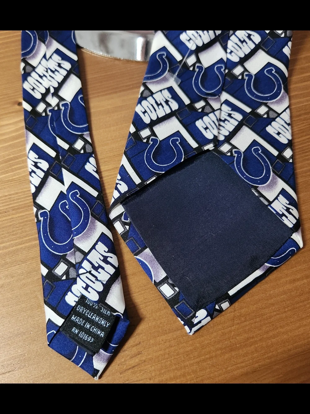 NFL Indianapolis Colts Football Blue White Repeat Logo Tie 100% Silk Horseshoe